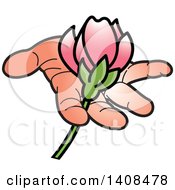 Clipart Of A Hand Holding A Pink Flower Royalty Free Vector Illustration