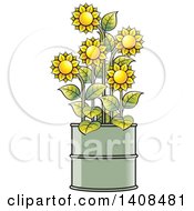 Poster, Art Print Of Sunflowers In A Barrel