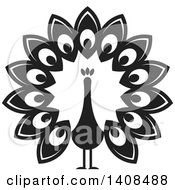 Clipart Of A Black And White Peacock Royalty Free Vector Illustration