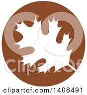 Clipart Of A White Silhouetted Oak Leaf In A Brown Circle Royalty Free Vector Illustration