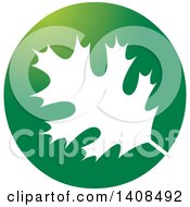Clipart Of A White Silhouetted Oak Leaf In A Green Circle Royalty Free Vector Illustration