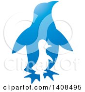 Poster, Art Print Of Silhouetted Chick And Blue Adult Penguin