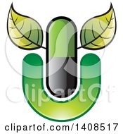 Clipart Of A Pill Tablet With Leaves In A Letter U Royalty Free Vector Illustration