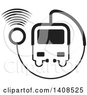 Poster, Art Print Of Black And White Medical Transport Vehicle Or Bus Made Of A Stethoscope With Signals