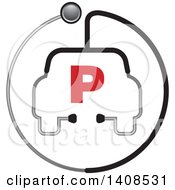 Poster, Art Print Of Stethoscope Forming The Shape Of A Car Or Ambulance With A Letter P For Parking In A Circle