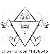 Clipart Of A Cartoon Black And White Lineart Happy Kite Character Royalty Free Vector Illustration by Lal Perera