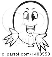 Clipart Of A Cartoon Black And White Lineart Happy Party Balloon Character Royalty Free Vector Illustration