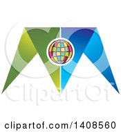 Clipart Of A Colorful Globe Over A Blue And Green Letter M Royalty Free Vector Illustration by Lal Perera