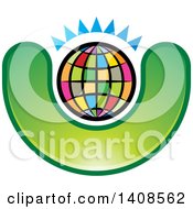 Clipart Of A Colorful Globe With Blue Rays Over A Letter U Royalty Free Vector Illustration
