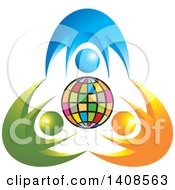 Poster, Art Print Of Colorful Globe With Blue Orange And Green People