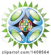 Poster, Art Print Of Colorful Globe With Green Gems Over A Burst