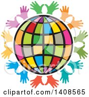 Poster, Art Print Of Circle Of Colorful Hands Around A Globe