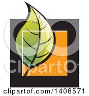 Clipart Of A Green Leaf Over A Black And Orange Square Royalty Free Vector Illustration