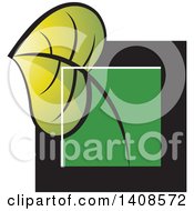 Clipart Of A Green Leaf Over A Black And Green Square Royalty Free Vector Illustration