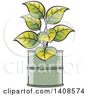 Clipart Of A Barrel With A Plant Royalty Free Vector Illustration