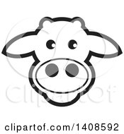 Poster, Art Print Of Happy Black And White Lineart Cow Face