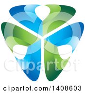 Poster, Art Print Of Shield Of Abstract Blue And Green V Shaped Letters