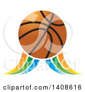 Poster, Art Print Of Basketball With Blue Green And Orange Swooshes