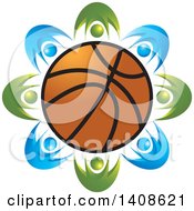 Poster, Art Print Of Circle Of Blue And Green People Around A Basketball