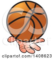 Clipart Of A Hand Holding A Basketball Royalty Free Vector Illustration