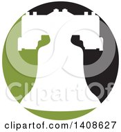 Poster, Art Print Of White Silhouetted Bell On A Green And Black Circle