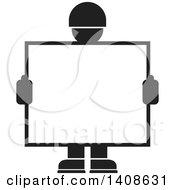 Poster, Art Print Of Black And White Silhouetted Worker Man Holding A Blank Sign Or Screen