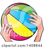 Poster, Art Print Of Womans Hands Holding A Beach Ball