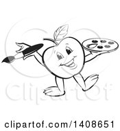 Black And White Lineart Happy Apple Character Painting