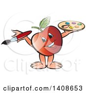 Clipart Of A Happy Red Apple Character Painting Royalty Free Vector Illustration by Lal Perera