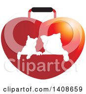 Poster, Art Print Of Silhouetted Cat And Dog On A Red Heart Bag