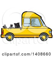 Poster, Art Print Of Silhouetted Woman Driving Dogs And A Cat In A Van