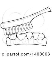 Poster, Art Print Of Black And White Lienart Toothbrush And Teeth
