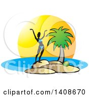 Poster, Art Print Of Silhouetted Woman In A Bikini Standing On An Island