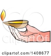 Hand Holding An Oil Lamp