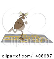 Cartoon Moose Playing Hopscotch