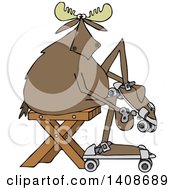 Poster, Art Print Of Cartoon Moose Sitting And Putting On Roller Skates