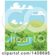 Poster, Art Print Of Beautiful Spring Landscape Of A Pond With An Island And Hills