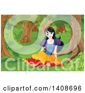 Princess Snow White Sitting On The Ground In A Forest