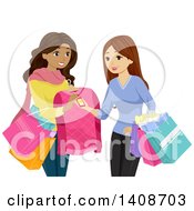 Poster, Art Print Of Teen Girls Shopping Together Looking A Price Tags