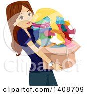 Poster, Art Print Of Brunette Caucasian Teen Girl Carrying A Box Of Donation Clothes