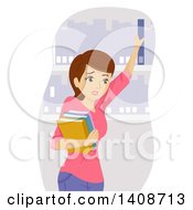 Poster, Art Print Of Sweaty Caucasian Teen Girl In A Library