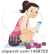 Poster, Art Print Of Caucasian Teen Girl Sitting On The Floor And Drinking Water At A Gym