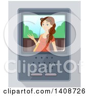 Poster, Art Print Of Brunette Caucasian Teen Girl On An Intercom Screen