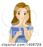 Clipart Of A Stressed Teen Caucasian Girl Holding A Positive Pregnancy Text Royalty Free Vector Illustration