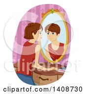 Poster, Art Print Of Caucasian Transgendered Girl Seeing A Boy Reflecting In Her Mirror