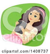 Clipart Of A Caucasian Teen Girl Reading An E Book On A Tablet Outdoors Royalty Free Vector Illustration