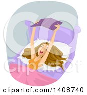 Poster, Art Print Of Caucasian Teen Girl Cheering And Reading A Book In Bed