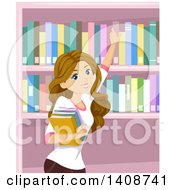 Poster, Art Print Of Caucasian Teen Girl Picking Books In A Library