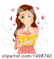 Clipart Of A Caucasian Teen Girl Reading A Romance Novel Royalty Free Vector Illustration