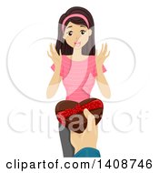Clipart Of A Caucasian Teen Girl Receiving A Box Of Valentine Chocolates Royalty Free Vector Illustration
